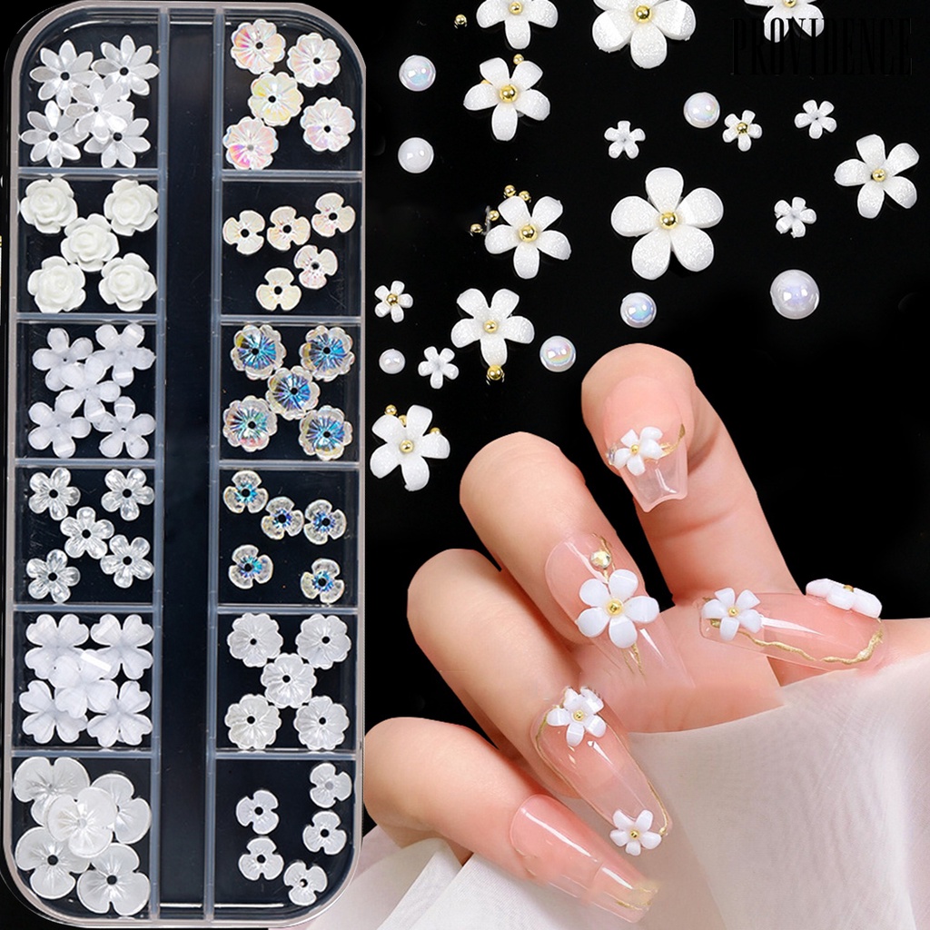 Providence Bunga Putih Kecil Hias Berlian Imitasi Untuk Dekorasi Nail Art DIY