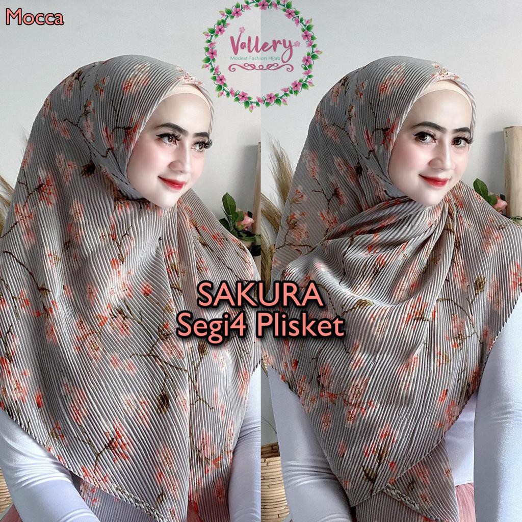 Jilbab Segiempat Segi Empat Plisket Flowery Sakura Balqis Ori Vallery Hijab