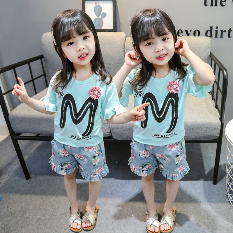 KF Cat Setelan anak perempuan / set baju celana anak cewek import bunga cantik 1-4thn bahan katun trendy-1