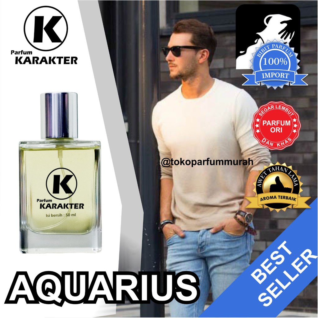 Bisa Cod | Parfum Cowok Zodiak Aquarius  Bibit Parfum Import Wangi &amp; Tahan Lama  Kemasan 50ml