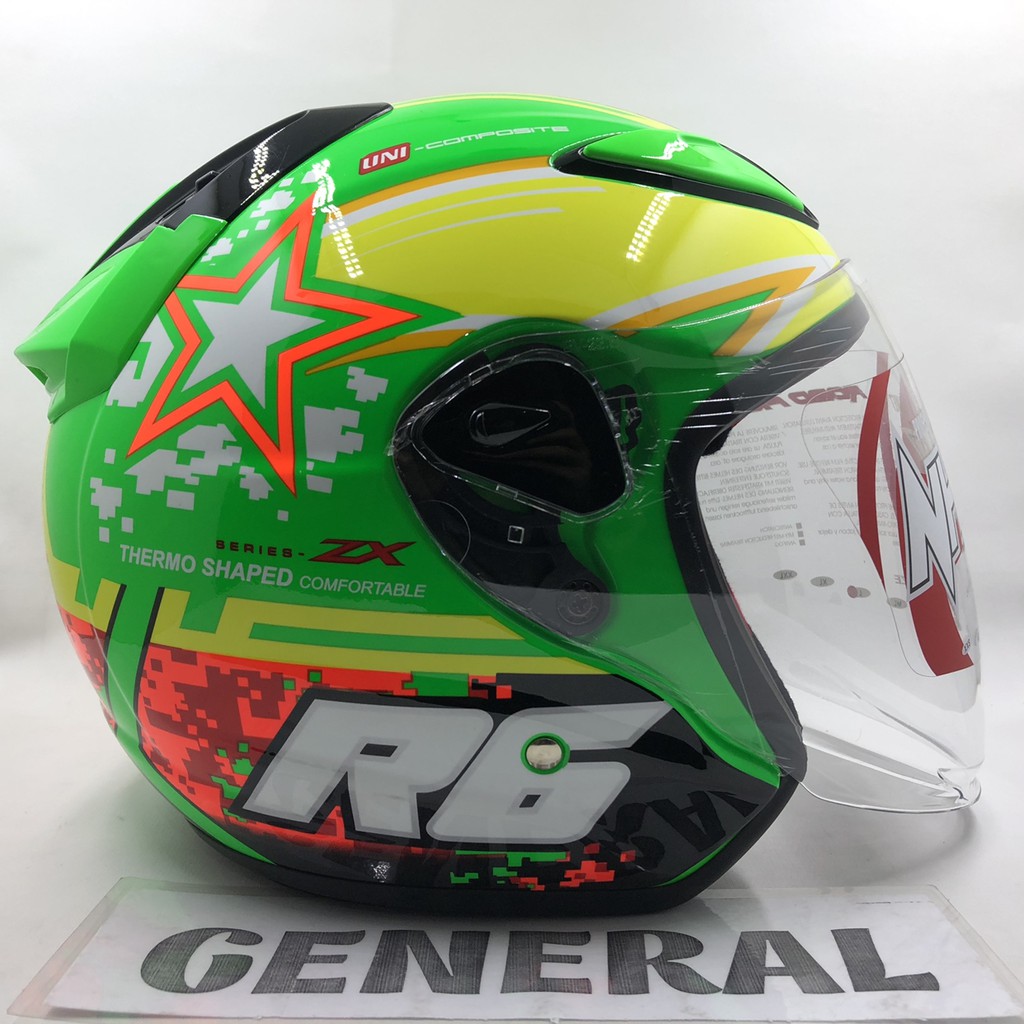 GOYANG HARGA:: Helm NHK R6 Motif Pixel Green Fluorecent Hijau Flo BERKUALITAS