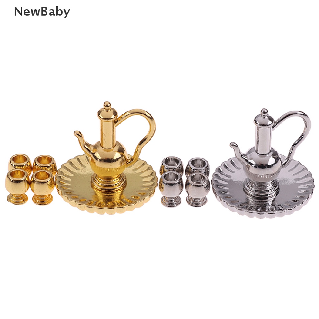 Set Miniatur Teko + Cangkir Teh Bahan Metal Untuk Aksesoris Rumah Boneka 1: 12