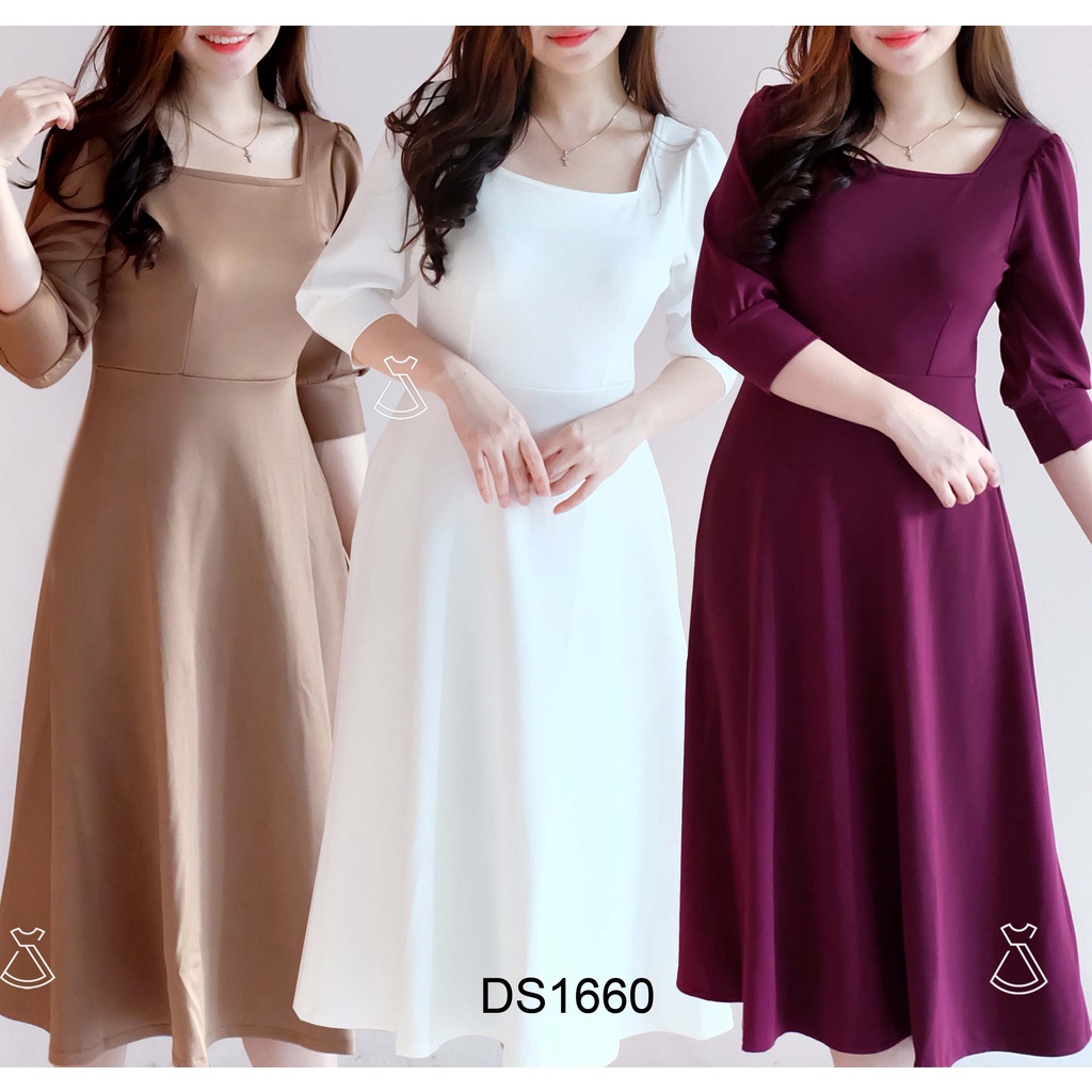 DS1660 - Dress Midi Scuba Dress Pesta Wanita Flare