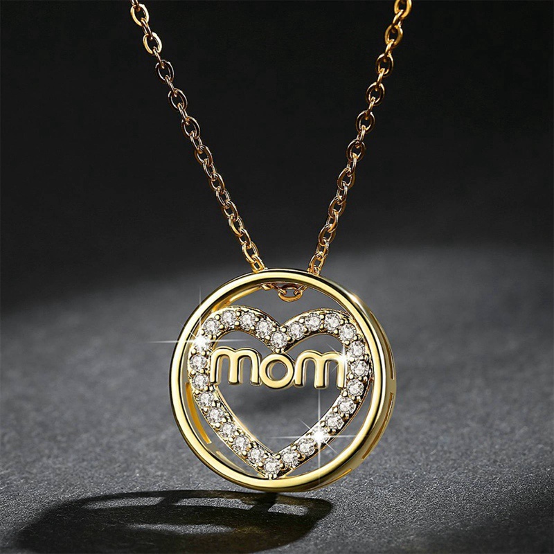 Kalung Rantai Dengan Liontin Hati Motif Tulisan Mom Untuk Hadiah Hari Ibu