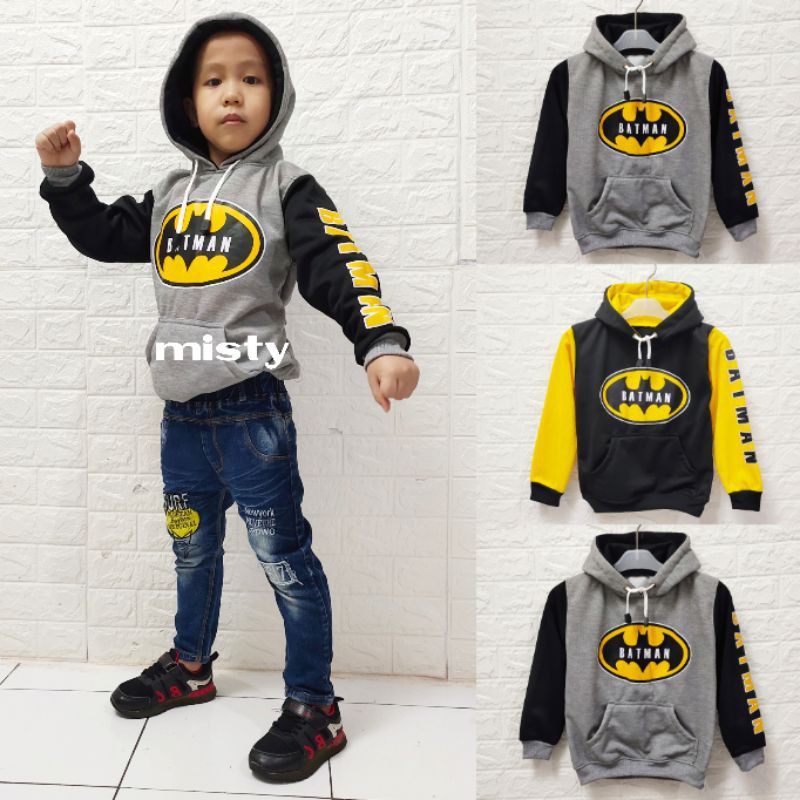 sweater Hoodie superhero anak bahan fleece umur 4-10 tahun