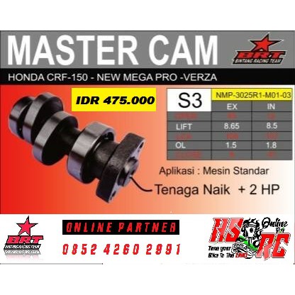 Noken As Kem CRF 150 L BRT Racing As Klep Cam New Mega PRO Mastercam Verza Camshaft CRF150 No Moto 1