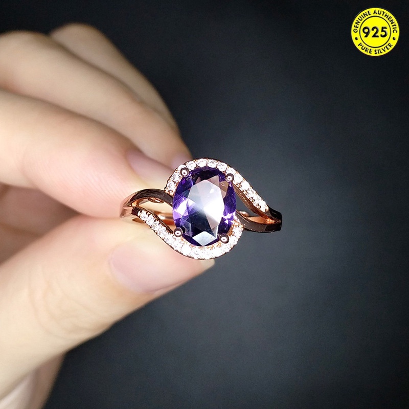 Rose Gold Amethyst Ring Colored Gems Adjustable Mouth Ring