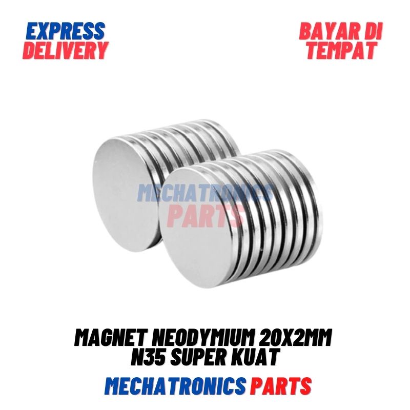 Magnet Neodymium 20x2mm Bulat 20mm Tebal 2mm N35 Super Kuat