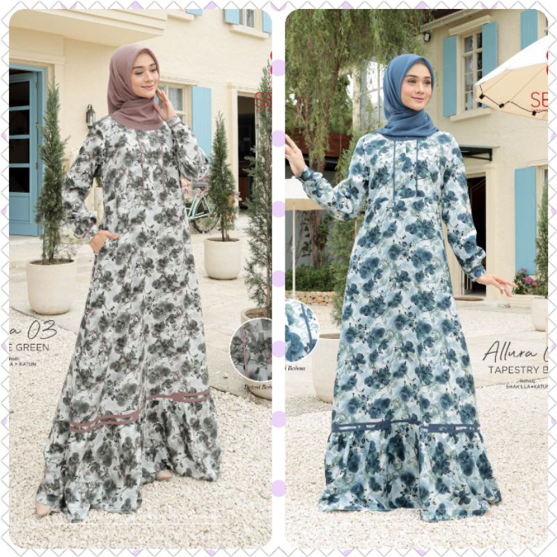 GAMIS MOTIF SEPLY ALLURA 03 BEETLEBGREEN DAN TAPESTRY BLUE ALURA 03