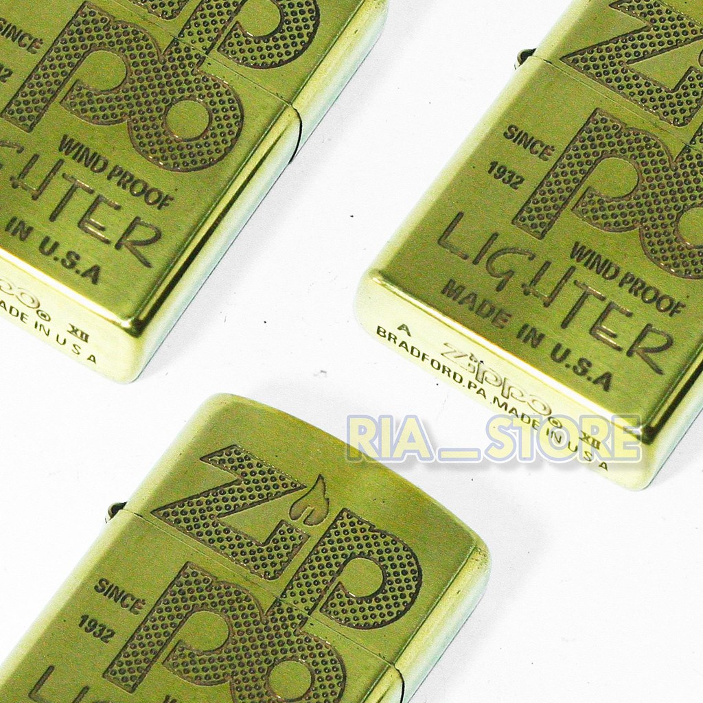 BISA COD-READY STOCK ZIPPO LIGHTER GOLD BONUS + BATU ZIPPO 6 BUTIR ( Denting 2x ) - RANDOM