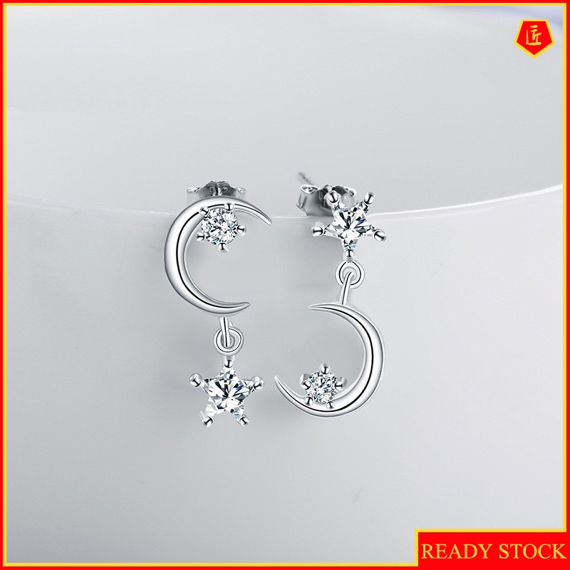 [Ready Stock]S925 Silver Asymmetric Star and Moon Ear Studs