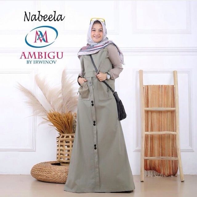 NABEELA SET OVERALL CREAM BAHAN MOSCREPE GAMIS CANTIK BAJU MURAH
