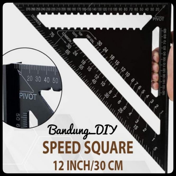 

Premium Black Penggaris Siku Sudut Segitiga 12 Inch Pasekon Speed Square Alat Ukur Tukang