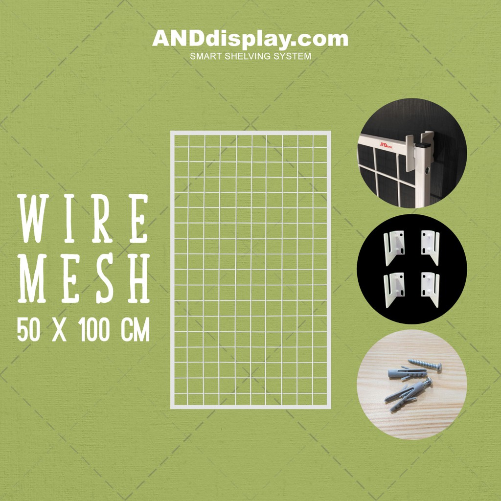 WIRE MESH 50 X 100 CM WIRE GRID KAWAT RAM JARING KOTAK DINDING BINGKAI RAK DISPLAY AKSESORIES WIREMESH