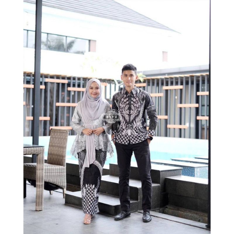 Set kebaya couple Lanura terbaru/kebaya couple tunangan (free slendang)-Grey