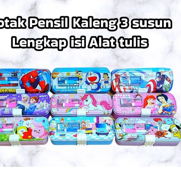 

Baru - 6605 kotak Pensil Anak karakter 3 susun Bonus alat tulis set bisa tulis whiteboard frozen spiderman avengers BT21 bts