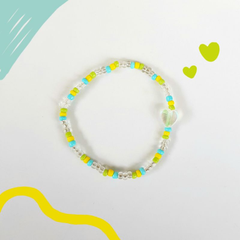 gelang korea / gelang kpop / gelang love / gelang manik / gelang anak (love hijau biru)