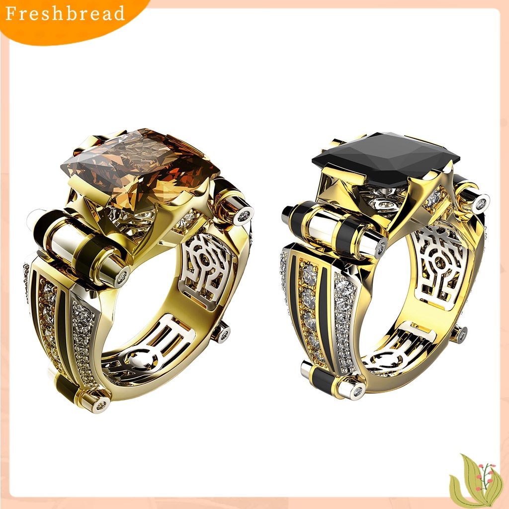 [TERLARIS]Mens Ring Vintage Jewelry Gift Copper Rhinestone Inlaid Carved Finger Ring for Daily Life