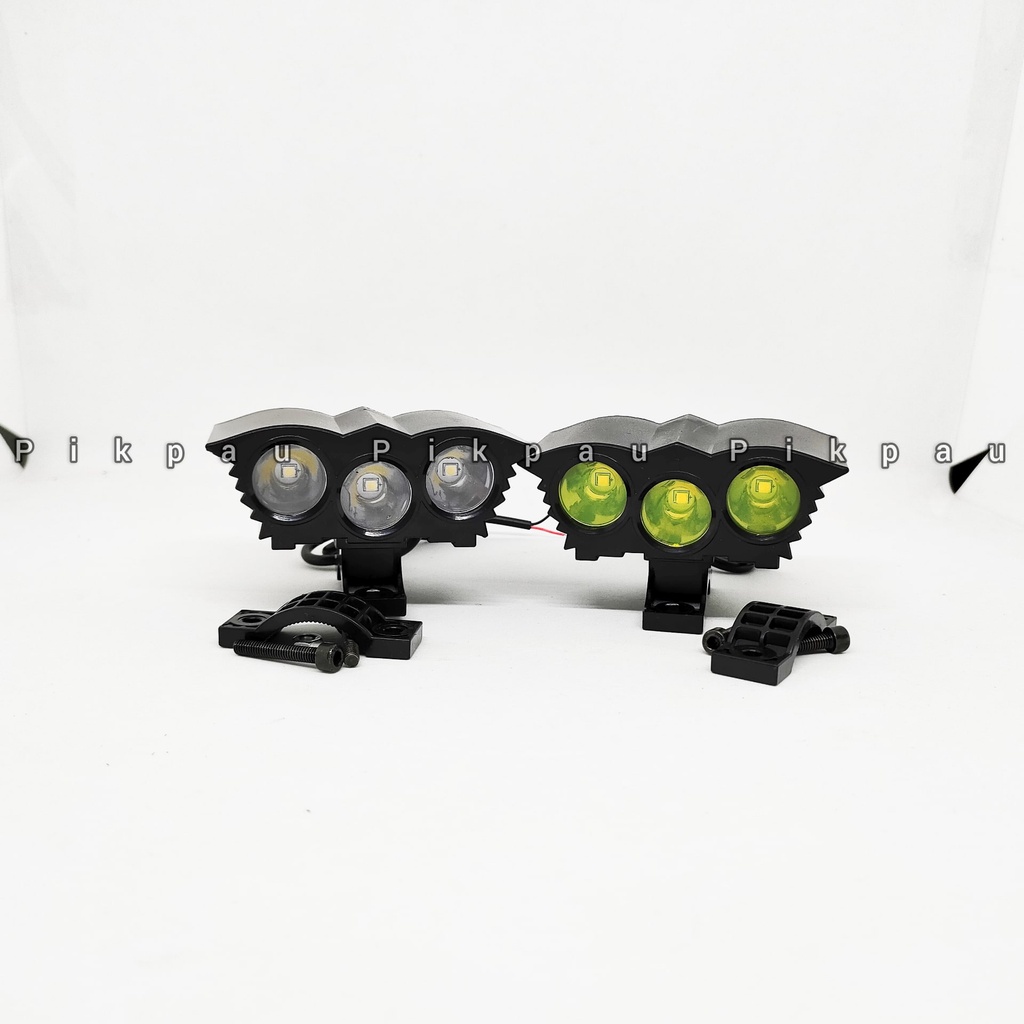 Lampu Tembak Sorot Owl Mini 3 Mata 3 Mode Putih dan Kuning Lampu Depan Motor