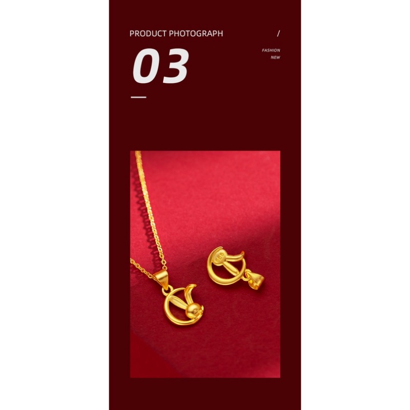 Goldkingdom Fashion Perhiasan Emas Asli Kadar 375 Bangkok Aksesoris Ready Stock Malam Ann Bulan Kelinci Perempuan Klavikula Kalung Hewan Tahun Kelinci Liontin