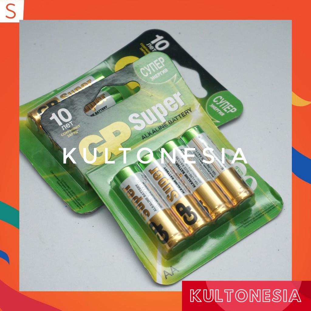 Baterai GP Super Alkaline AA 1.5V - Batre Battery GP Alkaline A2 isi 4