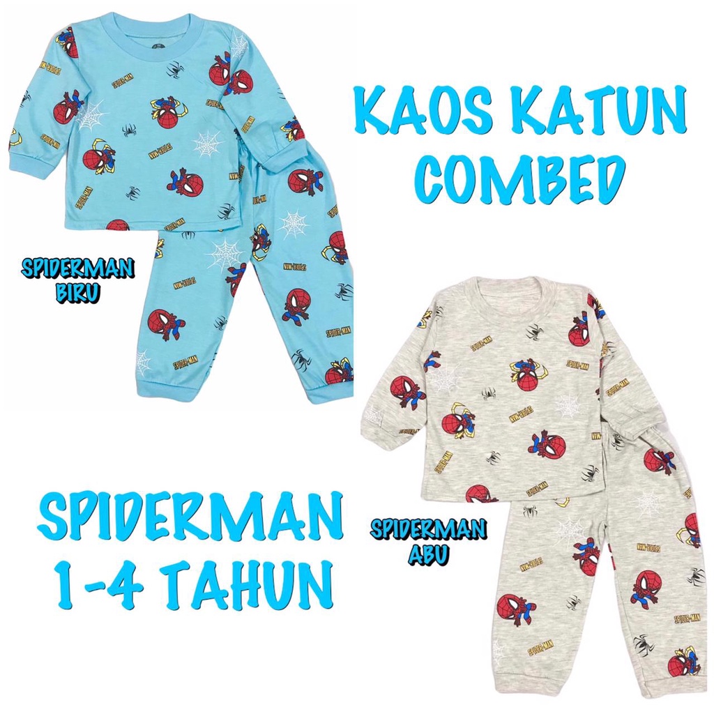 (1 KG MUAT 7 STEL) BAJU TIDUR ANAK KIDS LAKI-LAKI/COWOK SETELAN/STELAN BAHAN KAOS KATUN PP WARNA SPIDERMAN/HERO