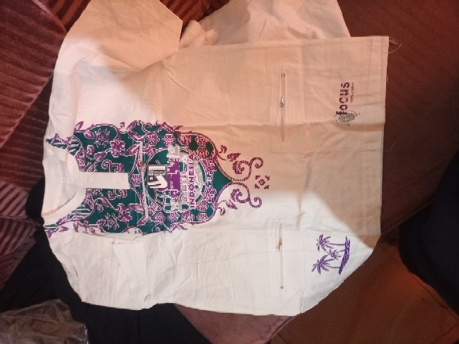 Kaos Haji Batik Pria Lengan Panjang Berkantong K3/saku Kancing Sablon - Perlengkapan Haji Dan Umroh