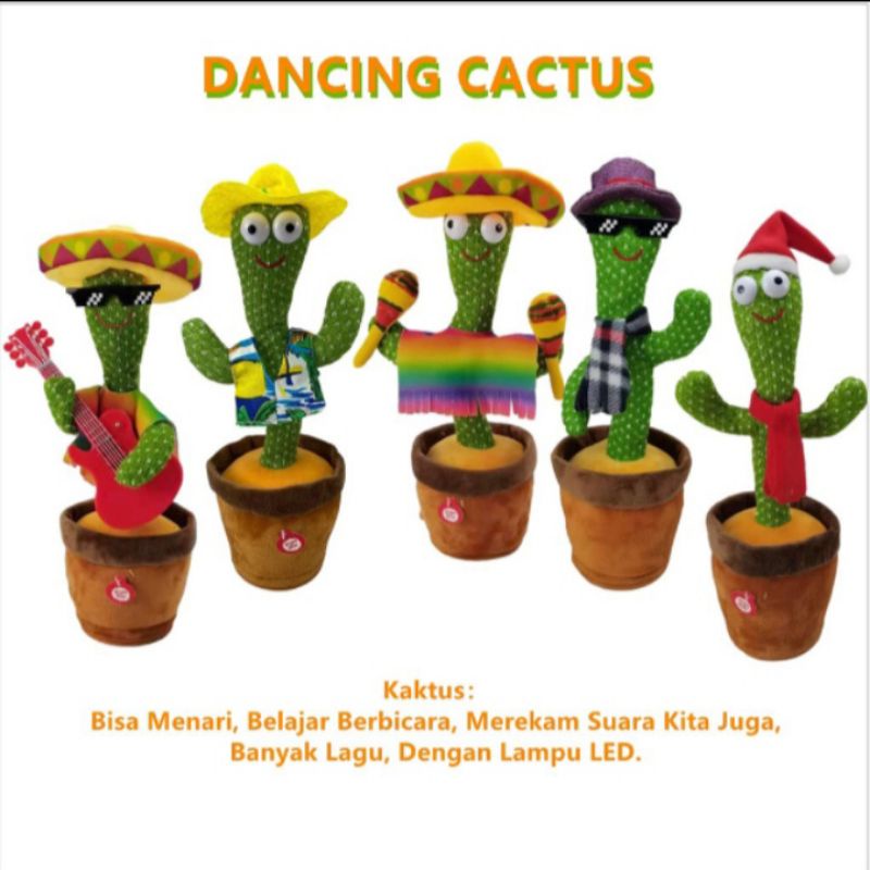 Boneka kaktus goyang musik +rekaman suara