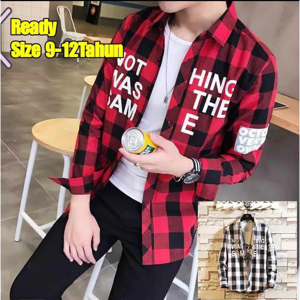 MG kemeja kotak SAME anak laki laki baju kemeja kotak anak laki size 9-12 tahun