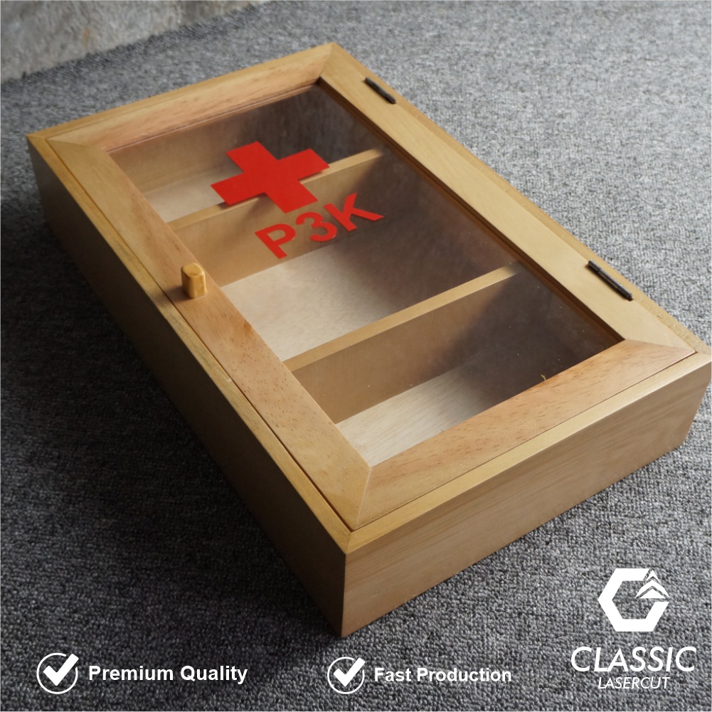 Box P3K Kayu / Box First Aid Kit / Kotak Obat / Kotak Obat Pertolongan Pertama / Box P3K
