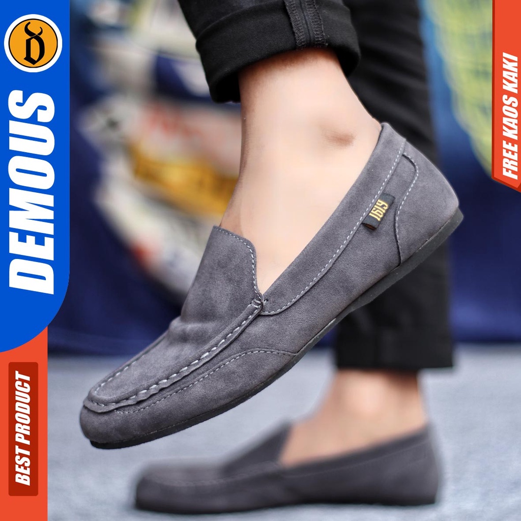 Demous Modnes Sepatu Slip on Pria Santai Casual Formal Suede Kerja Hitam