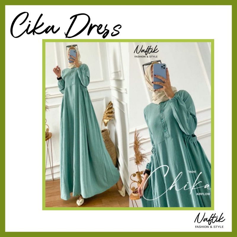 CHIKA DRESS GAMIS CRINKLE POLOS || BAHAN CRINKLE NABTIK