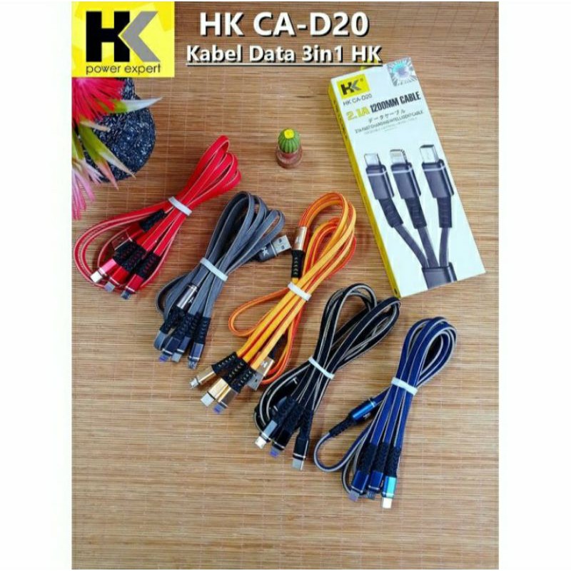 KABEL DATA HK D20 D 20 3in1 micro type c iph fast charging