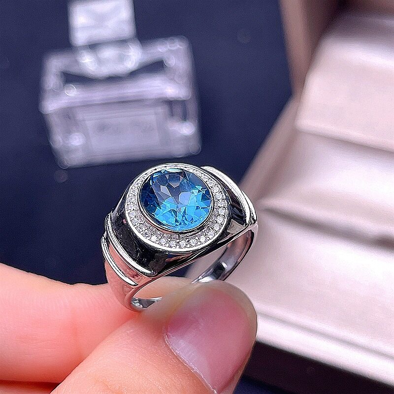 Cincin Silver Plated 925 Hias Kristal Zirkon Biru Gaya Klasik Untuk Pesta