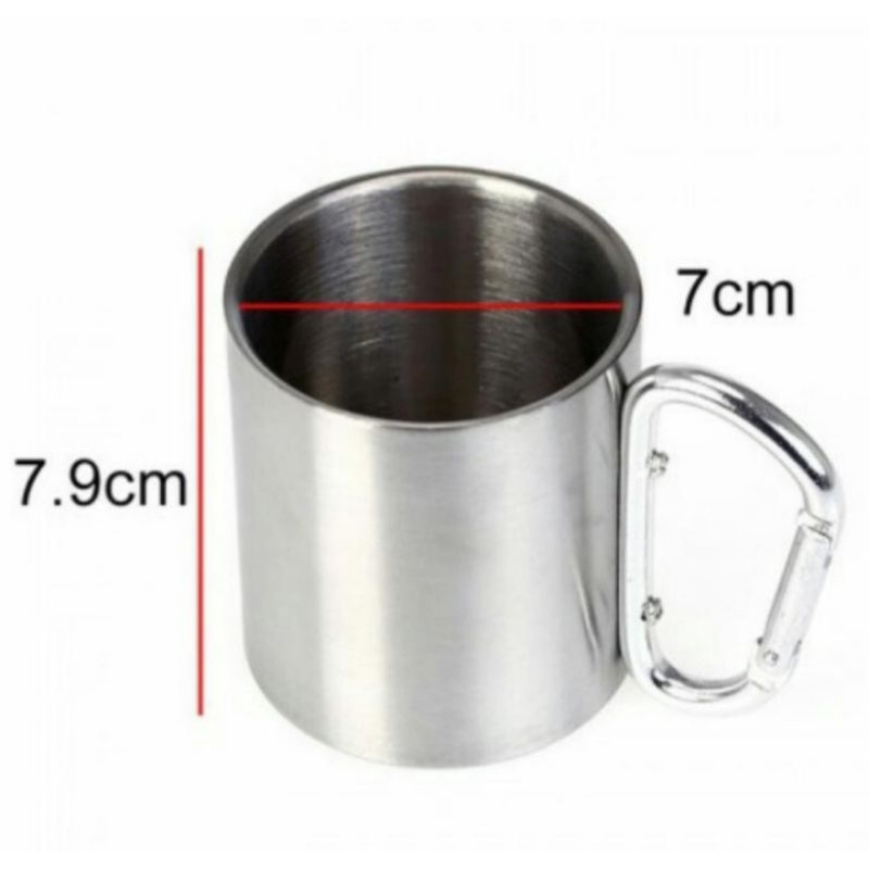 GELAS/CANGKIR CARABINER STAINLESS STEEL CAMPING GUNUNG