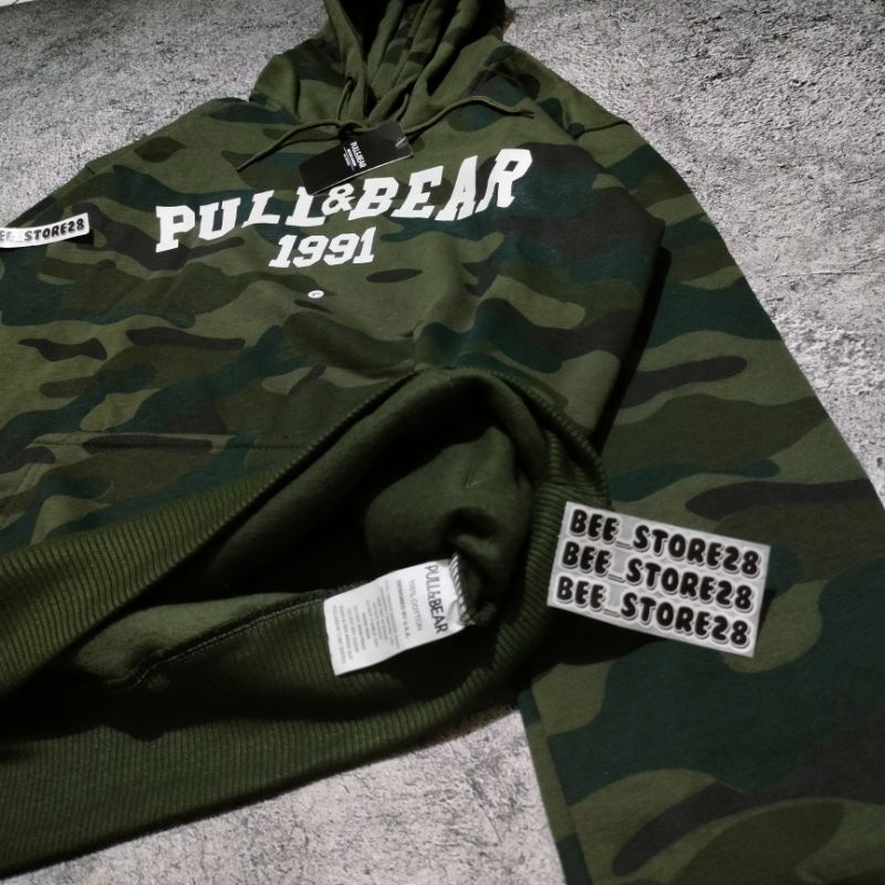 READY BISA COD !!!SWEATER HOODIE PULL&amp; BEAR CAMO FULL BORDIR PREMIUM QUALITY FULLTAG &amp; LEBEL