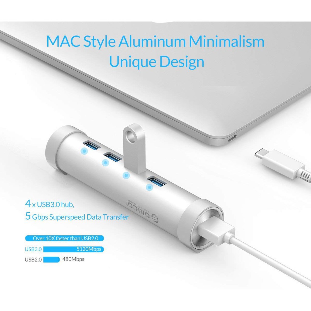 USB 3.0 Hub orico 4 Port Aluminum include Type-A &amp; Type-C Cable super speed ARH4-U3 - Terminal usb