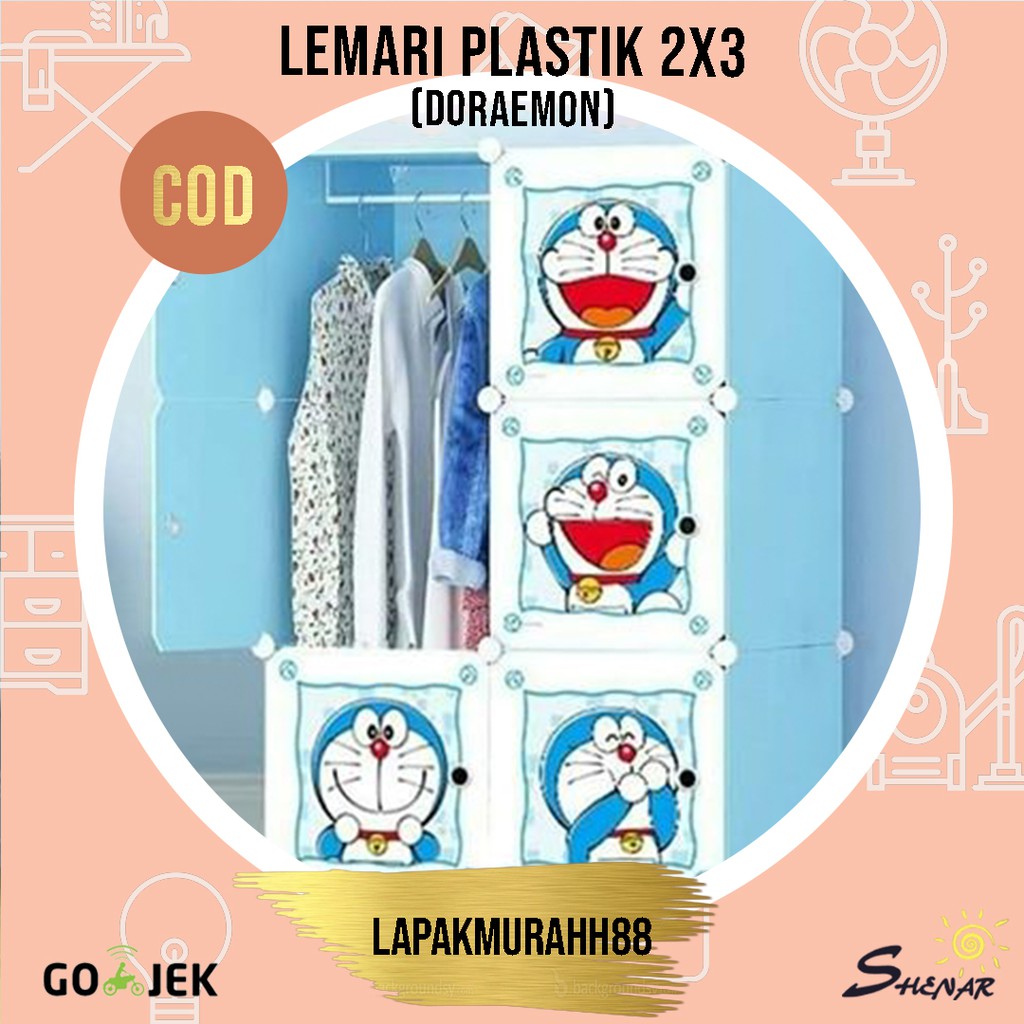 LEMARI PAKAIAN (2X3)/LEMARI SERBAGUNA/RAK SUSUN PLASTIK/LEMARI BAJU/LEMARI 6 PINTU/LEMARI DORAEMON