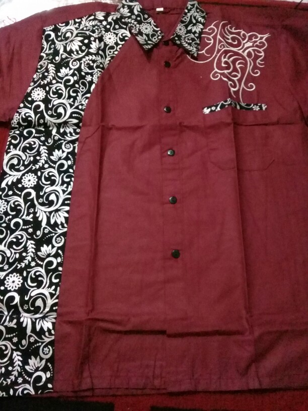 Kemeja Pendek Batik Motif Melati Model Clurit Kombinasi Bordir