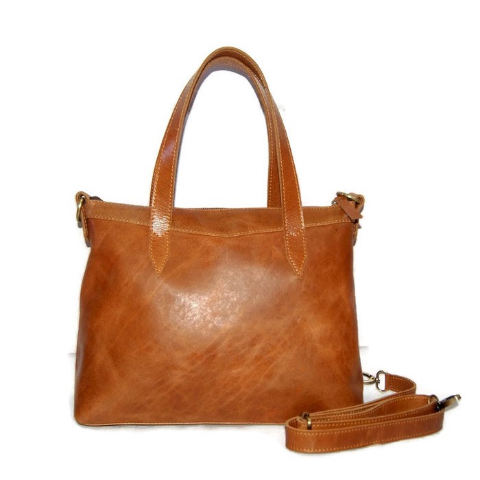 Tas Kulit Asli Wanita Tote Bag + Tali Selempang - Nalla Medium Brown Havana