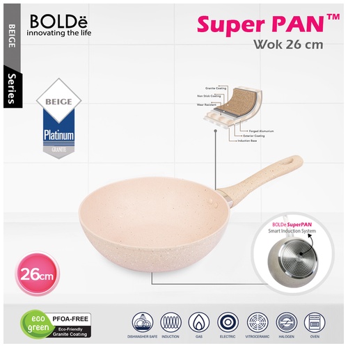 Panci Wajan Bolde Super Pan Wok 28cm Beige Purple Black Pink Superpan Bolde Wok Beige Penggorengan