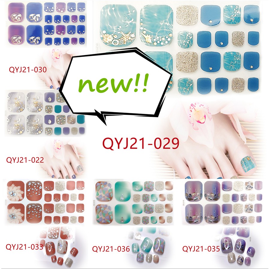 Qyj21-021 - 040 22pcs / Lembar Stiker Kuku Kaki 3d Diy Untuk Nail Art