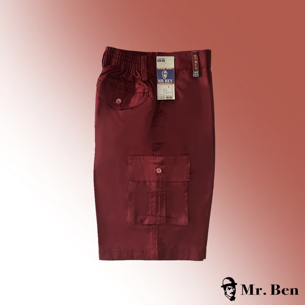 MR.BEN Seragam Sekolah Celana SD Merah Pendek Kantong Samping Tempel Pinggang Karet