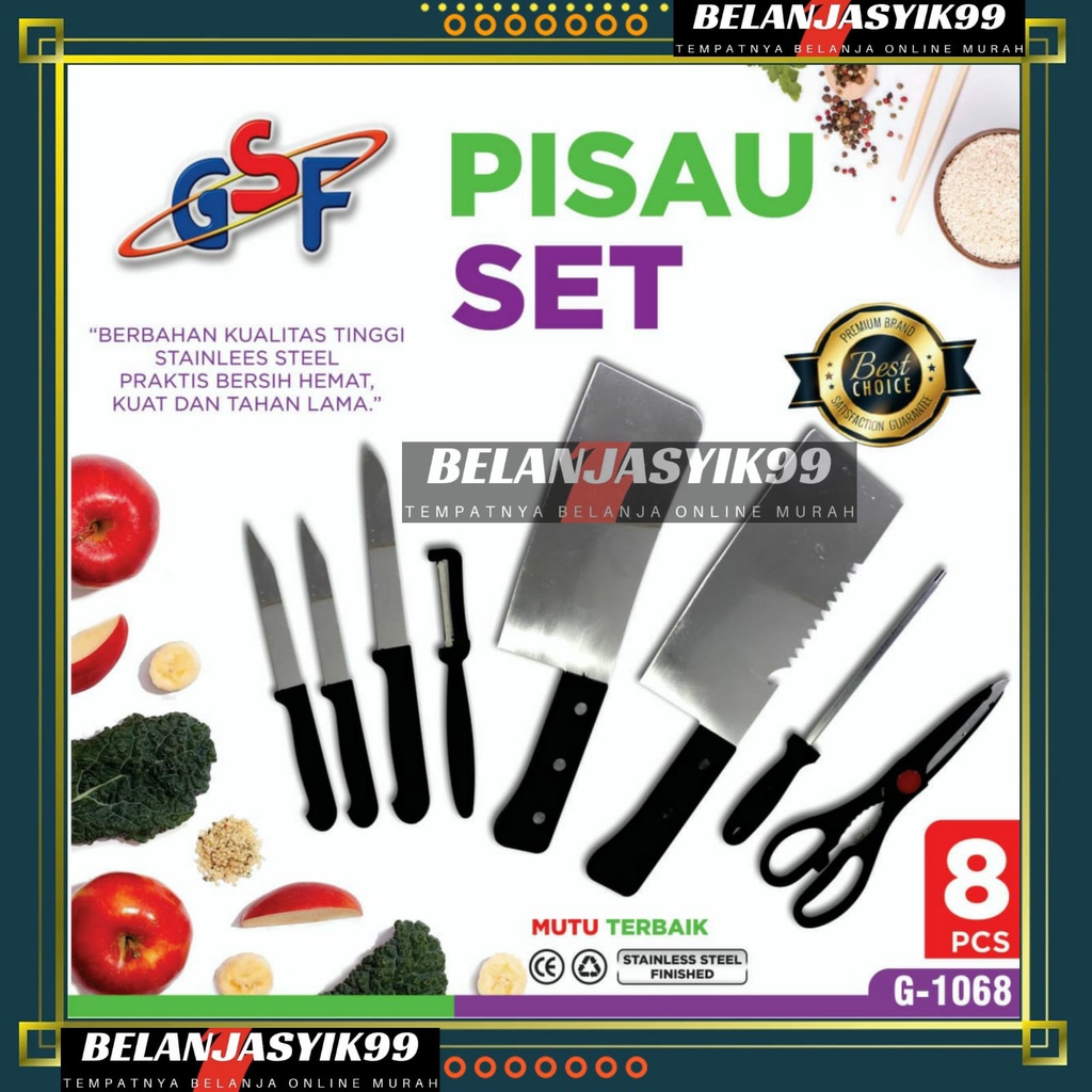 PISAU SET 8PCS GSF G-1068 / PISAU DAPUR SET ISI 8 PCS KITCHEN KNIFE SET GSF 1068 / SET PISAU DAPUR ISI 8 PCS STAINLESS ANTI KARAT GSF 1068 / GSF G 1068 / GSF G-1068