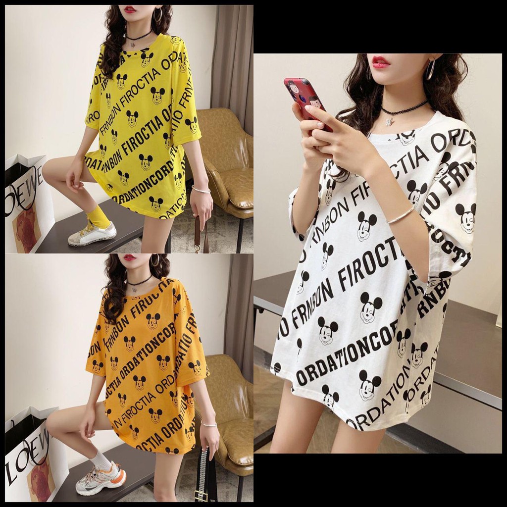 Oversize Tee Tshirt Model Longgar Untuk Wanita Motif Mickey