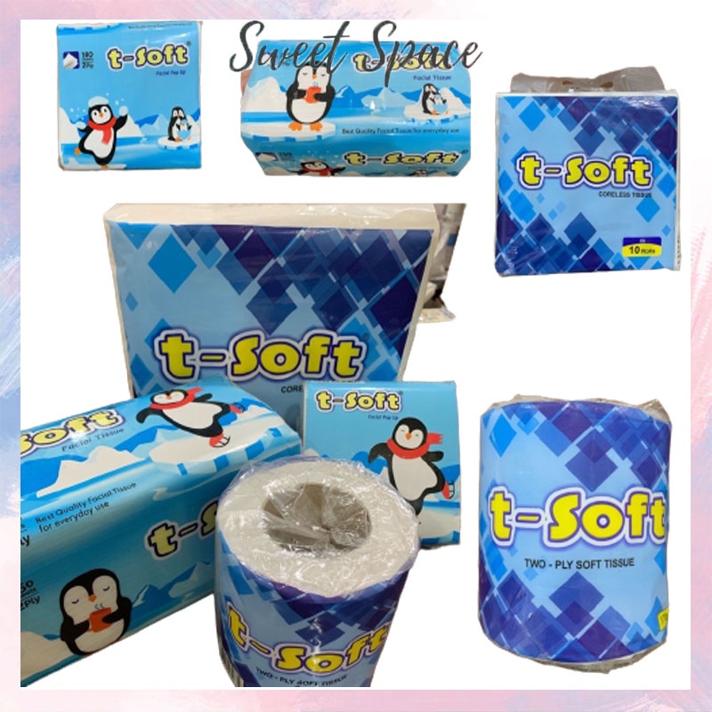 TISSUE T-SOFT BERBAGAI MACAM VARIASI PREMIUM LEMBUT 170 SHEET, 250 SHEET, 10 ROLL [SWEETSPACE]