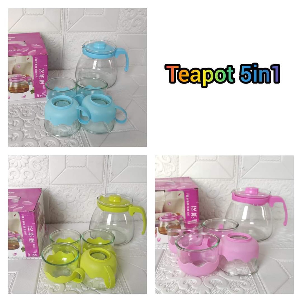 [BISA COD] TEKO SET TEAPOT HC HAPPY CALL TEAPOT SET 5 IN 1TEAPOT GELAS KACA PICHER SET 5 IN 1