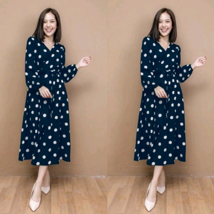 FWG - DRESS POLKADOT 1202 / DRESS WANITA / LONGDRESS / BAJU WANITA / DRESS KONDANGAN / BAJU