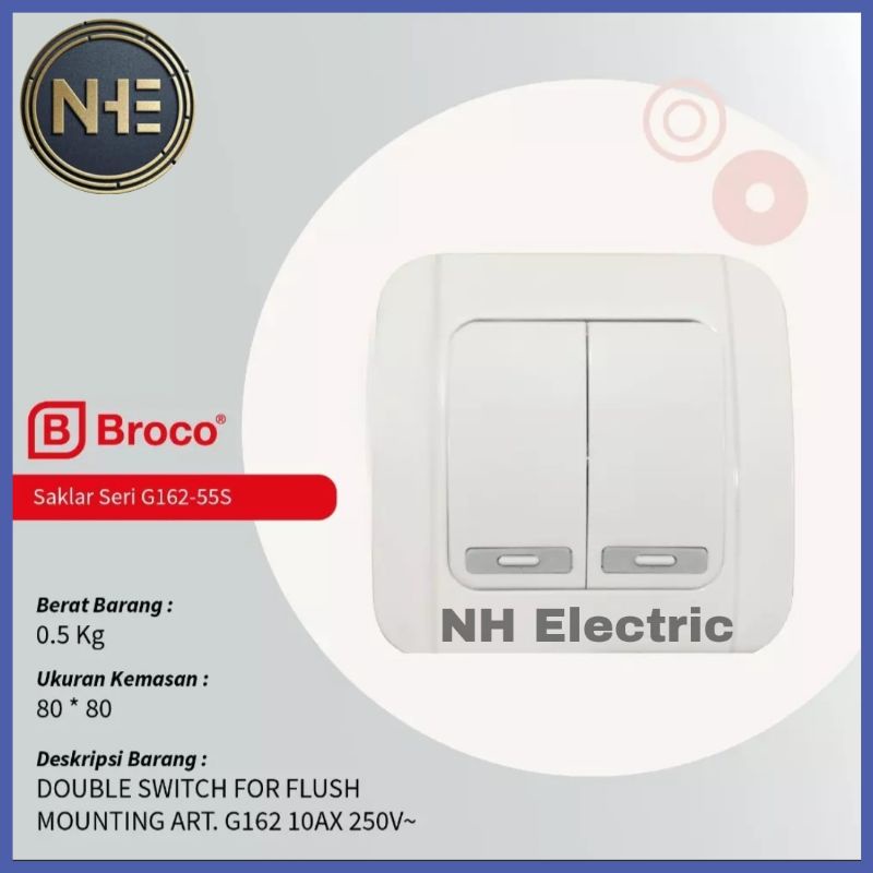 IB Saklar Seri Galleo Putih G162 - Inbow Double Switch White Galleo Broco - Saklar Seri Tanam Galleo Broco