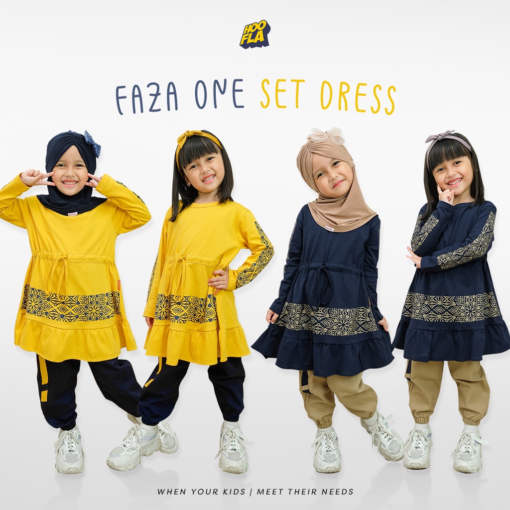 setelan anak perempuan  FAZA ONE SET DRESS (Usia 3 - 12 Tahun) Baju Setelan Anak Perempuan One Set D